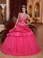 Jefferson Iowa/IA Hot Pink Romantic Quinceanera Dress With Appliques Decorate Halter Top Neckline