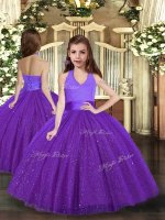 Floor Length Lace Up Little Girls Pageant Dress Wholesale Purple for Party and Wedding Party with Ruching(SKU PAG1124BIZ)