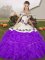 Sleeveless Floor Length Embroidery and Ruffles Lace Up Sweet 16 Dress with Purple