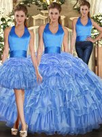 Sleeveless Ruffles and Pick Ups Lace Up Quinceanera Gowns