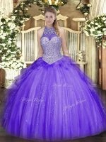 Lavender Sleeveless Tulle Lace Up 15 Quinceanera Dress for Military Ball and Sweet 16 and Quinceanera