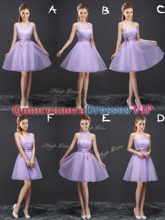 Organza V-neck Sleeveless Lace Up Lace and Appliques and Belt Quinceanera Court Dresses in Lavender