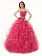 Dazzling Coral Red Sleeveless Organza Lace Up Sweet 16 Dresses for Military Ball and Sweet 16 and Quinceanera(SKU QMT003BIZ)