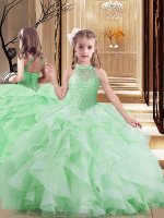 Sleeveless Lace Up Floor Length Beading and Ruffles Pageant Gowns For Girls