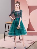 Elegant Empire Damas Dress Teal Scoop Tulle Half Sleeves Knee Length Lace Up