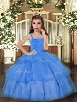 Customized Blue Lace Up Straps Ruffled Layers Child Pageant Dress Tulle Sleeveless(SKU PAG1140-2BIZ)
