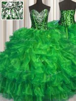 Sweetheart Sleeveless 15th Birthday Dress Floor Length Beading and Ruffles Organza