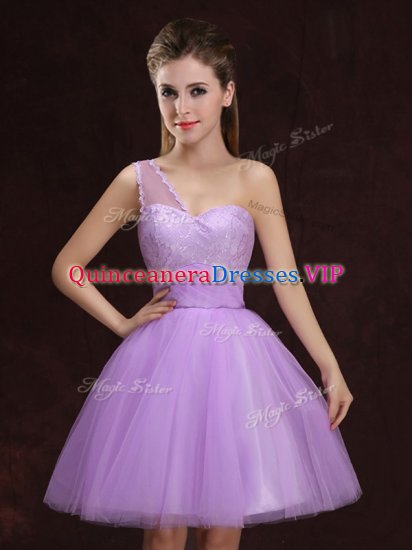 Sweet One Shoulder Sleeveless Lace and Ruching Lace Up Court Dresses for Sweet 16 - Click Image to Close