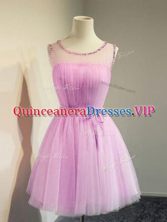 Knee Length Lilac Quinceanera Court Dresses Tulle Sleeveless Belt