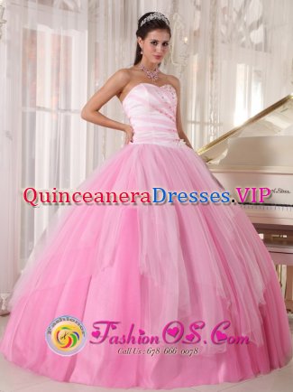 Hopewell Virginia/VA Taffeta and tulle Beaded Bodice With Pink Sweetheart Neckline In California Quinceanera Dress