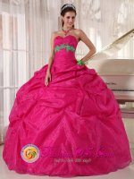 Helena Montana/MT Wholesale Hot Pink Quinceanera Dress With Sweetheart Organza Appliques hand flower decorate Pick-ups