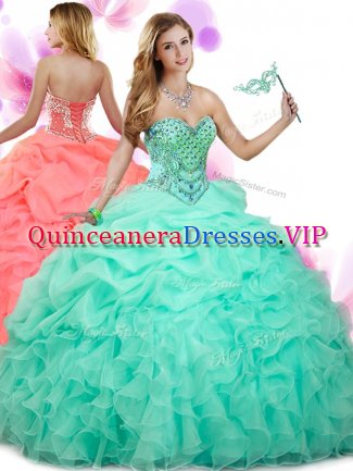 Apple Green Sleeveless Floor Length Beading and Ruffles and Pick Ups Lace Up Vestidos de Quinceanera