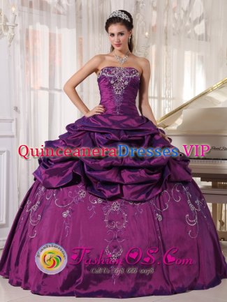 Vernon TX Beautiful Strapless Embroidery Quinceanera Dress For Eggplant Purple Floor-length Ball Gown with Pick ups