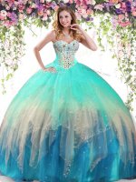 Excellent Multi-color Tulle Lace Up Sweet 16 Quinceanera Dress Sleeveless Floor Length Beading(SKU YSQD034-2BIZ)
