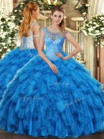 New Style Organza Scoop Sleeveless Lace Up Beading and Ruffles Quinceanera Gowns in Baby Blue(SKU SJQDDT1137002BIZ)