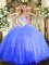 Top Selling Blue Sleeveless Floor Length Beading Lace Up Sweet 16 Dress