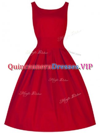 Decent Taffeta Scoop Sleeveless Lace Up Ruching Quinceanera Court of Honor Dress in Red