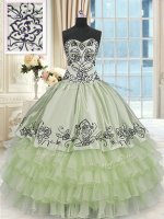 Yellow Green Lace Up Sweetheart Beading and Embroidery and Ruffled Layers Quince Ball Gowns Organza and Taffeta Sleeveless