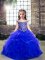 Best Floor Length Royal Blue Kids Pageant Dress Off The Shoulder Sleeveless Lace Up