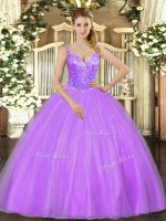 Vintage Tulle Sleeveless Floor Length Quinceanera Dress and Beading