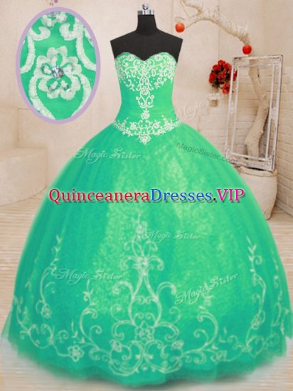 Noble Ball Gowns Quinceanera Dresses Turquoise Sweetheart Tulle Sleeveless Floor Length Lace Up - Click Image to Close