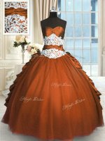 Custom Fit Rust Red Sweetheart Lace Up Beading and Lace and Ruching and Pick Ups Quince Ball Gowns Sleeveless