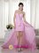 Koloa Hawaii/HI High-low Chiffon Beading Decorate Column / Sheath Pink Modest Quinceanera Dama Dress With One Shoulder
