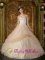 Red River New mexico /NM Hand Made Flower and Appliques Decorate Strapless Bodice Champagne Ball Gown Quinceanera Dress For