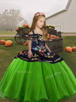 Dazzling Embroidery Little Girl Pageant Gowns Lace Up Sleeveless Floor Length