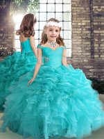 Floor Length Ball Gowns Sleeveless Aqua Blue High School Pageant Dress Side Zipper