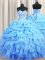 Vintage Pick Ups Ball Gowns Quinceanera Dress Baby Blue Sweetheart Organza Sleeveless Floor Length Backless