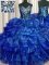 Royal Blue Sleeveless Floor Length Beading and Ruffles Lace Up Quinceanera Dresses