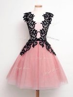 Sumptuous Knee Length A-line Sleeveless Pink Quinceanera Dama Dress Lace Up