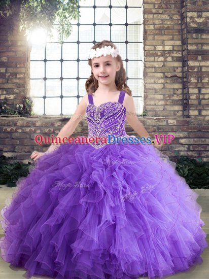 Straps Sleeveless Tulle Pageant Dress for Girls Beading and Ruffles Lace Up - Click Image to Close