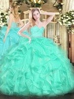 Organza Sleeveless Floor Length Quinceanera Gowns and Beading and Lace and Ruffles