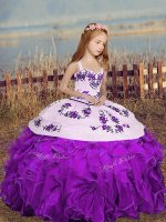 Floor Length Purple Kids Formal Wear Organza Sleeveless Embroidery(SKU PAG1272-9BIZ)