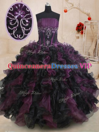 Multi-color Sleeveless Floor Length Beading and Ruffles Lace Up Sweet 16 Dress