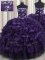Edgy Organza Strapless Sleeveless Lace Up Appliques and Ruffles and Ruffled Layers 15th Birthday Dress in Purple