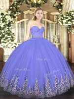 Lavender Ball Gowns Beading and Lace and Appliques Quinceanera Gown Zipper Tulle Sleeveless Floor Length(SKU SJQDDT1600002-3BIZ)