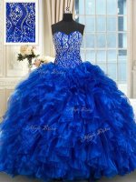 With Train Ball Gowns Sleeveless Royal Blue Sweet 16 Quinceanera Dress Brush Train Lace Up