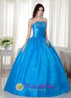 Ruched Bodice and Beading For Sky Blue Taffeta Ball Gown Quinceanera Dress IN Florencia Colombia