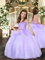 High Quality Straps Sleeveless Organza Kids Pageant Dress Beading Lace Up