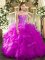 Fuchsia Ball Gowns Organza Sweetheart Sleeveless Embroidery and Ruffles Floor Length Lace Up Military Ball Dresses