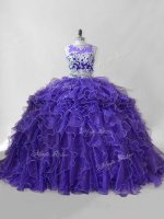 Chic Purple Vestidos de Quinceanera Organza Brush Train Sleeveless Beading and Ruffles(SKU PSSW1132-9BIZ)