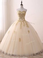 Champagne Tulle Lace Up Sweet 16 Dresses Sleeveless Floor Length Beading and Lace and Appliques