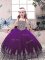 Purple Tulle Lace Up Straps Sleeveless Floor Length Little Girls Pageant Dress Wholesale Beading and Appliques