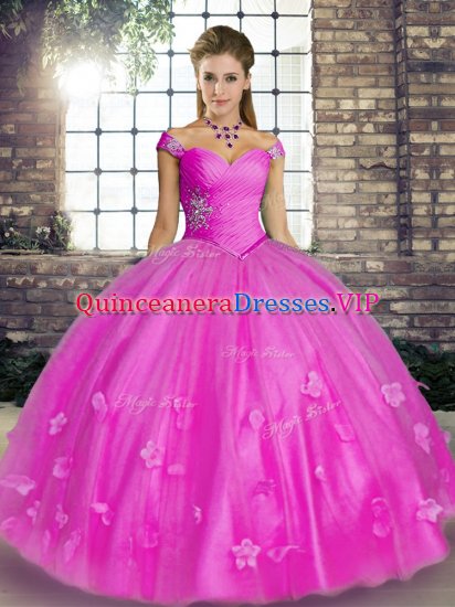 Pretty Sleeveless Tulle Floor Length Lace Up Quinceanera Gown in Lilac with Beading and Appliques - Click Image to Close