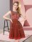 Elegant Chiffon Scoop Sleeveless Backless Beading and Appliques Damas Dress in Rust Red