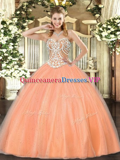 Luxurious Peach Sweet 16 Dress Military Ball and Sweet 16 and Quinceanera with Beading Sweetheart Sleeveless Lace Up - Click Image to Close