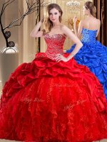 Brush Train Ball Gowns Quinceanera Gown Red Sweetheart Taffeta and Tulle Sleeveless Lace Up(SKU SJQDDT904002BIZ)